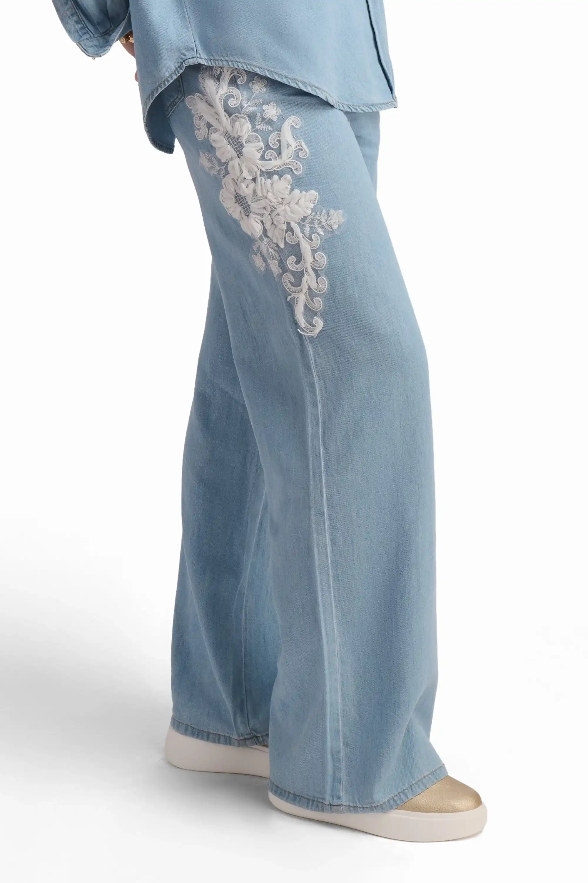 Light Blue Denim Trousers with Side Detail - Image 3