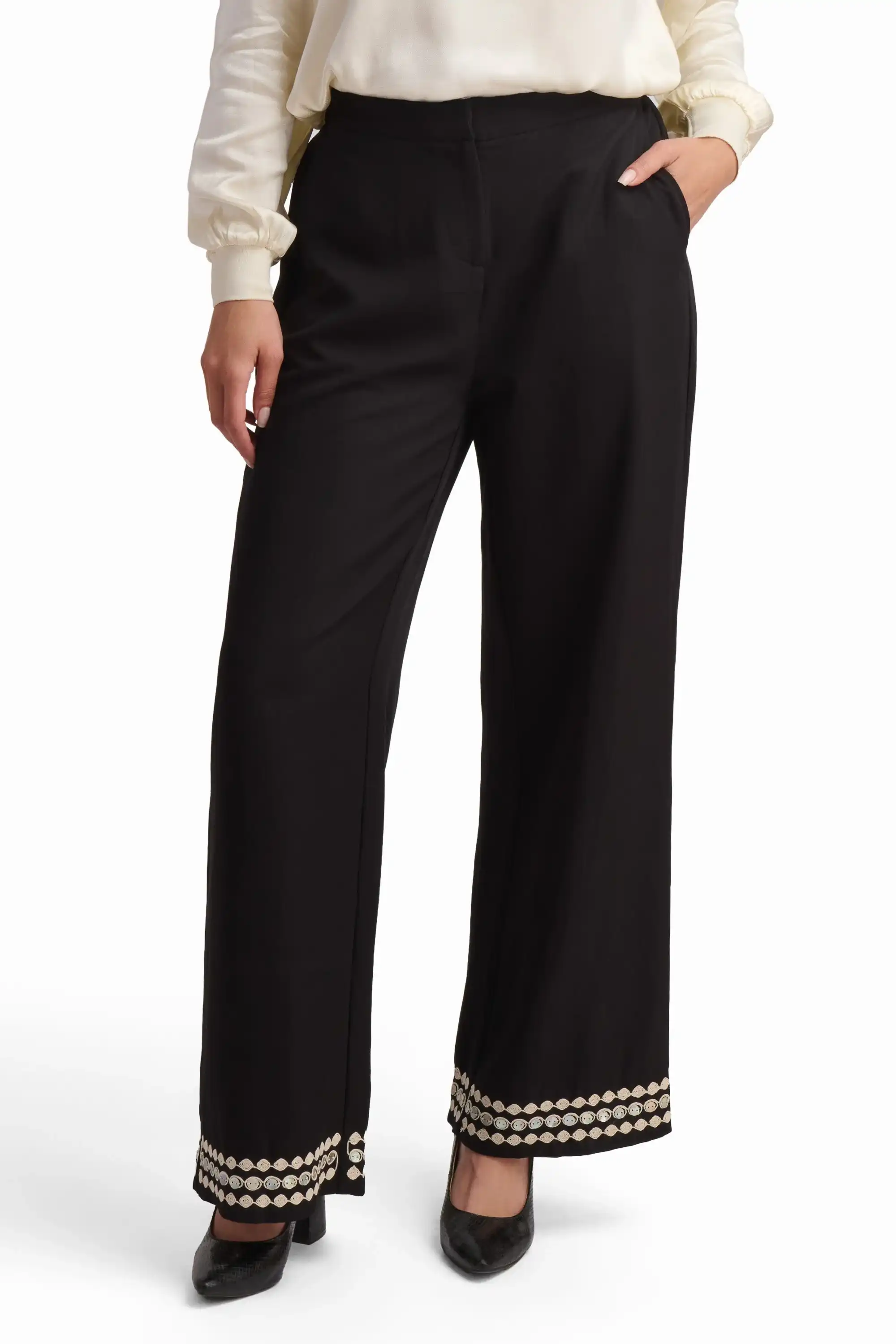 Black Trousers with Hem Detail - Image 2