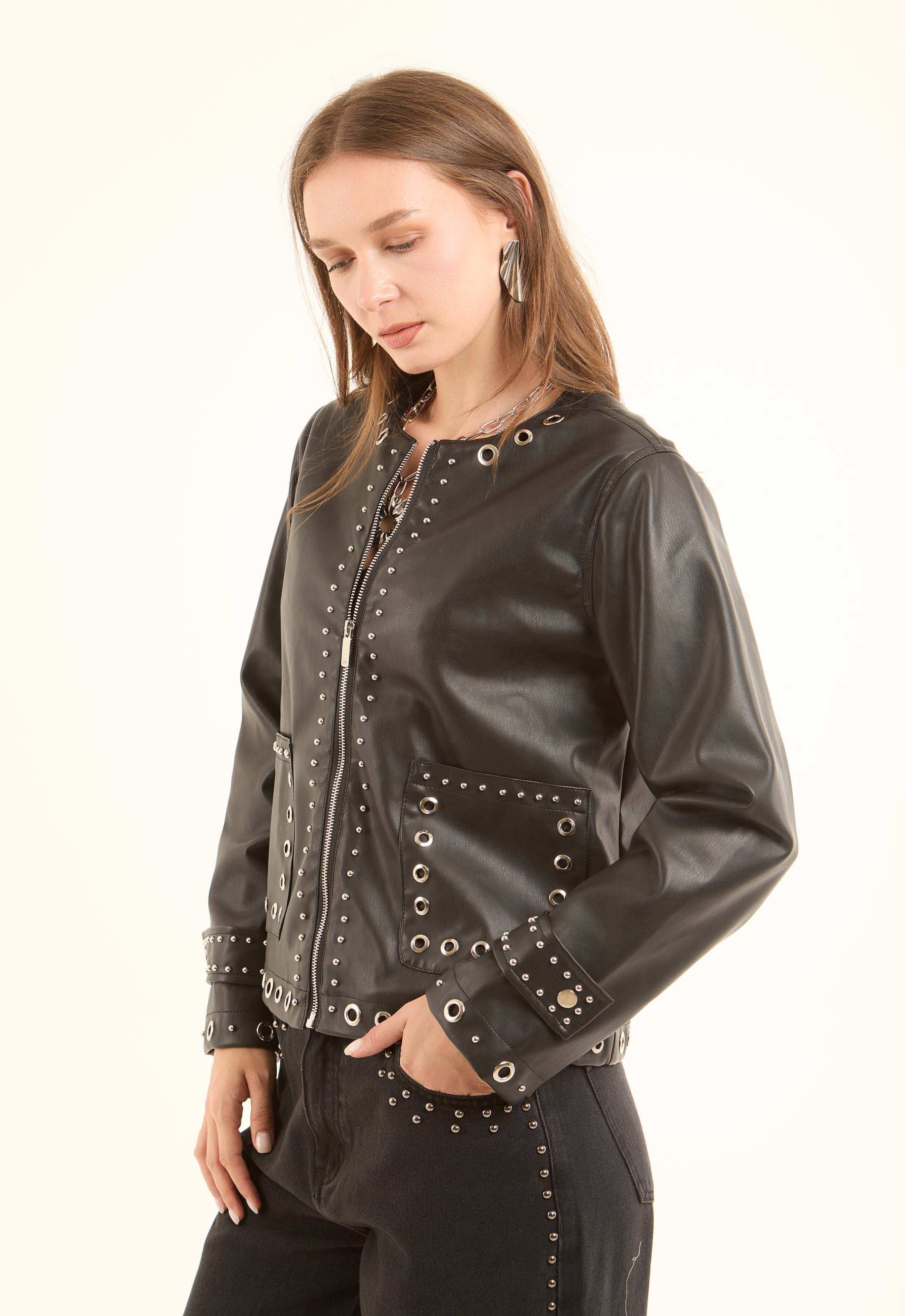 Metal-Stud Faux-Leather Jacket - Image 3