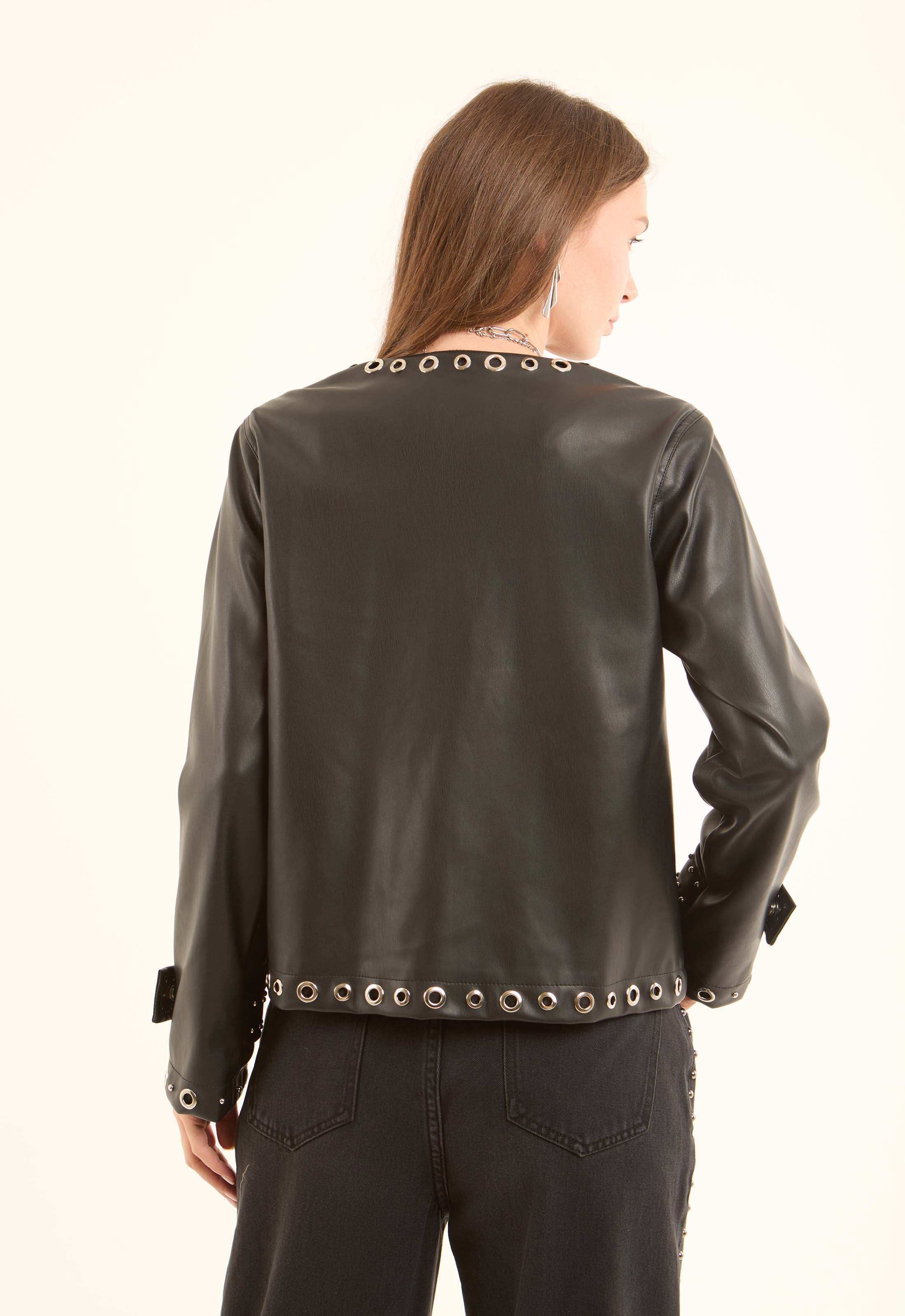 Metal-Stud Faux-Leather Jacket - Image 4