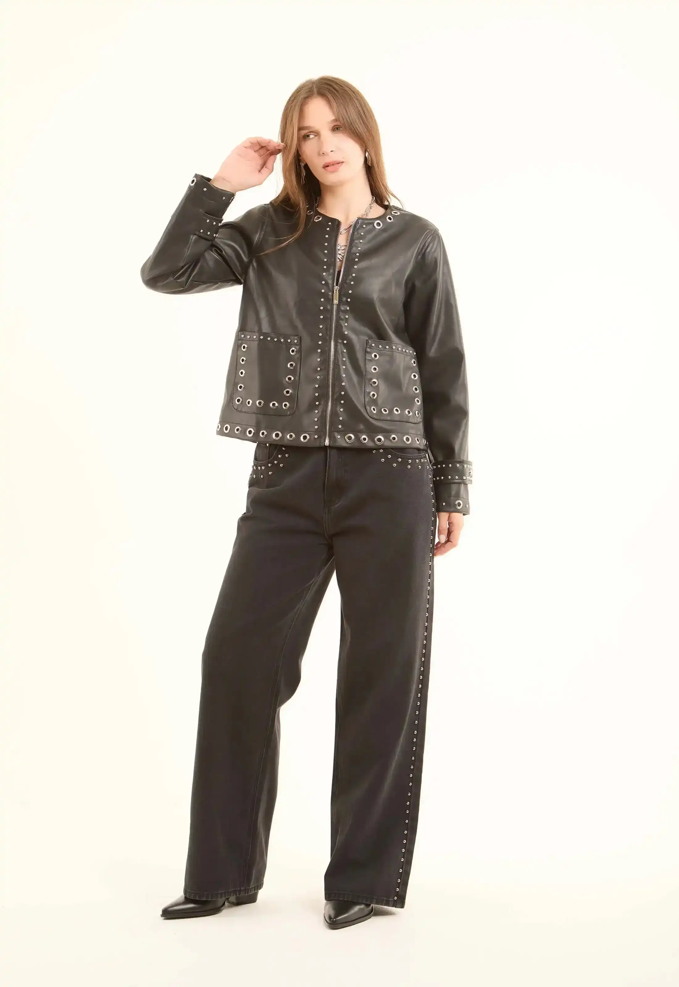 Metal-Stud Faux-Leather Jacket - Image 6