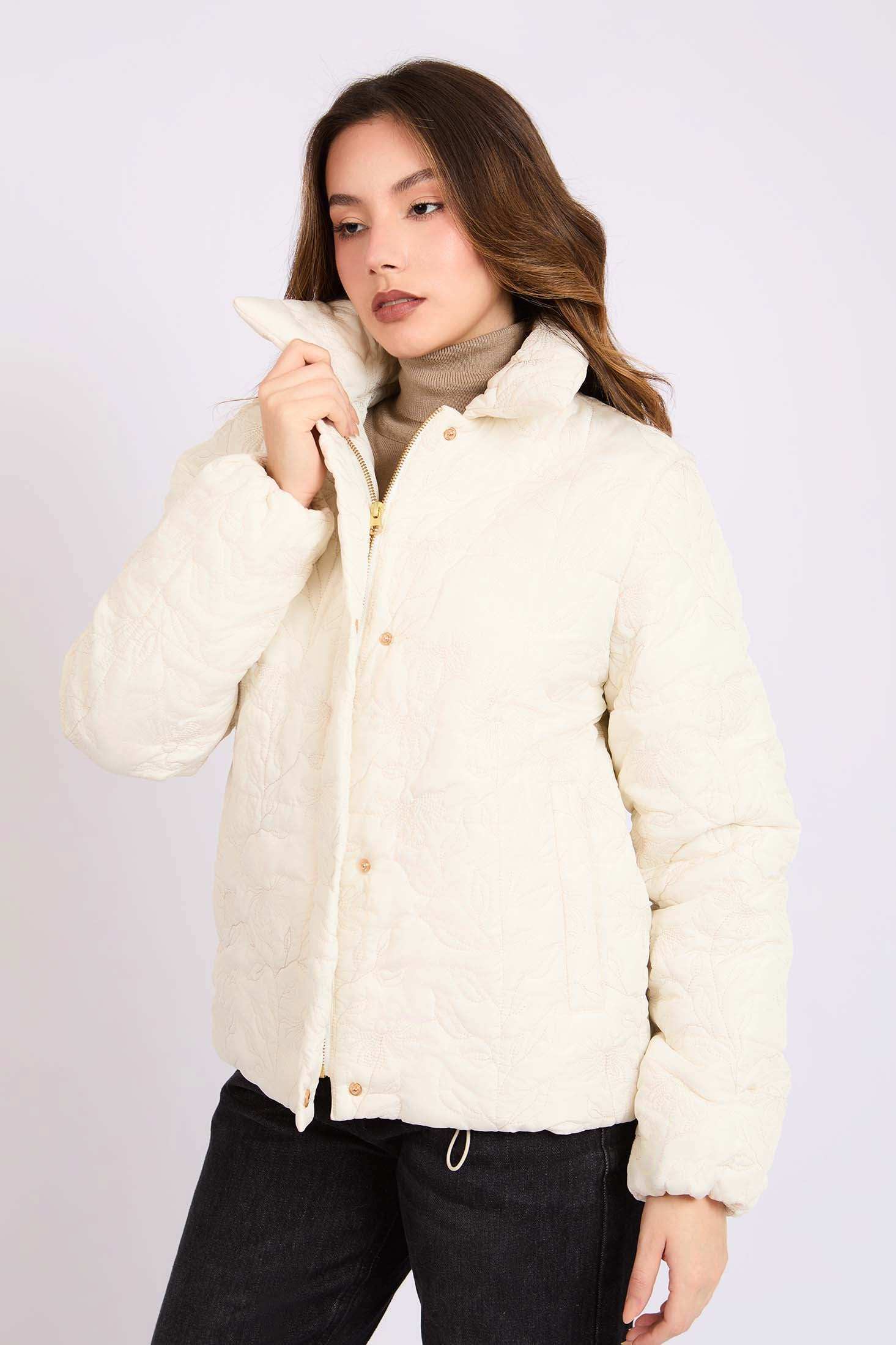 Women Regular Fit Jacket Off White - Image 3