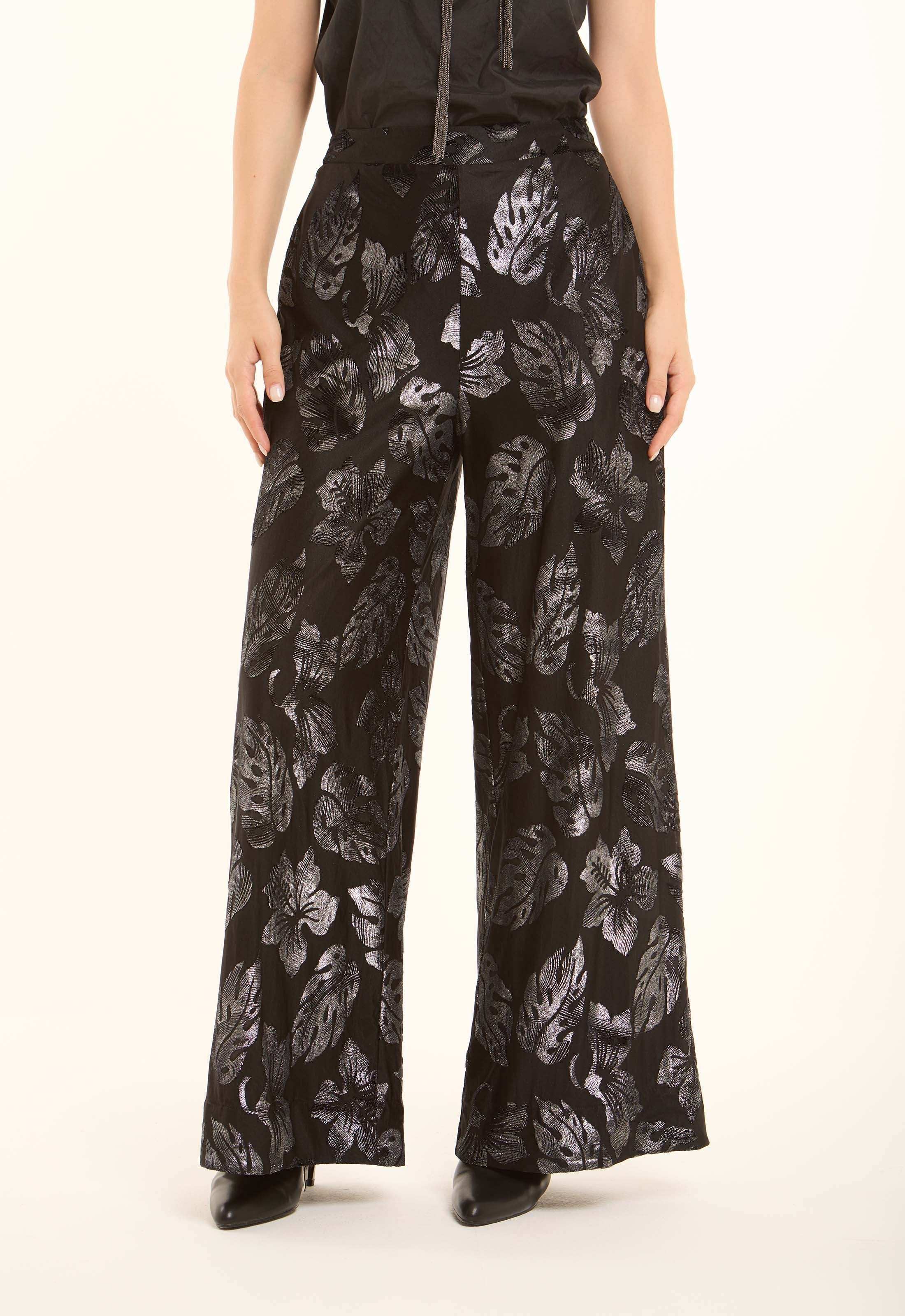 Leaf-Pattern Blend Wide-Leg Pants - Image 2