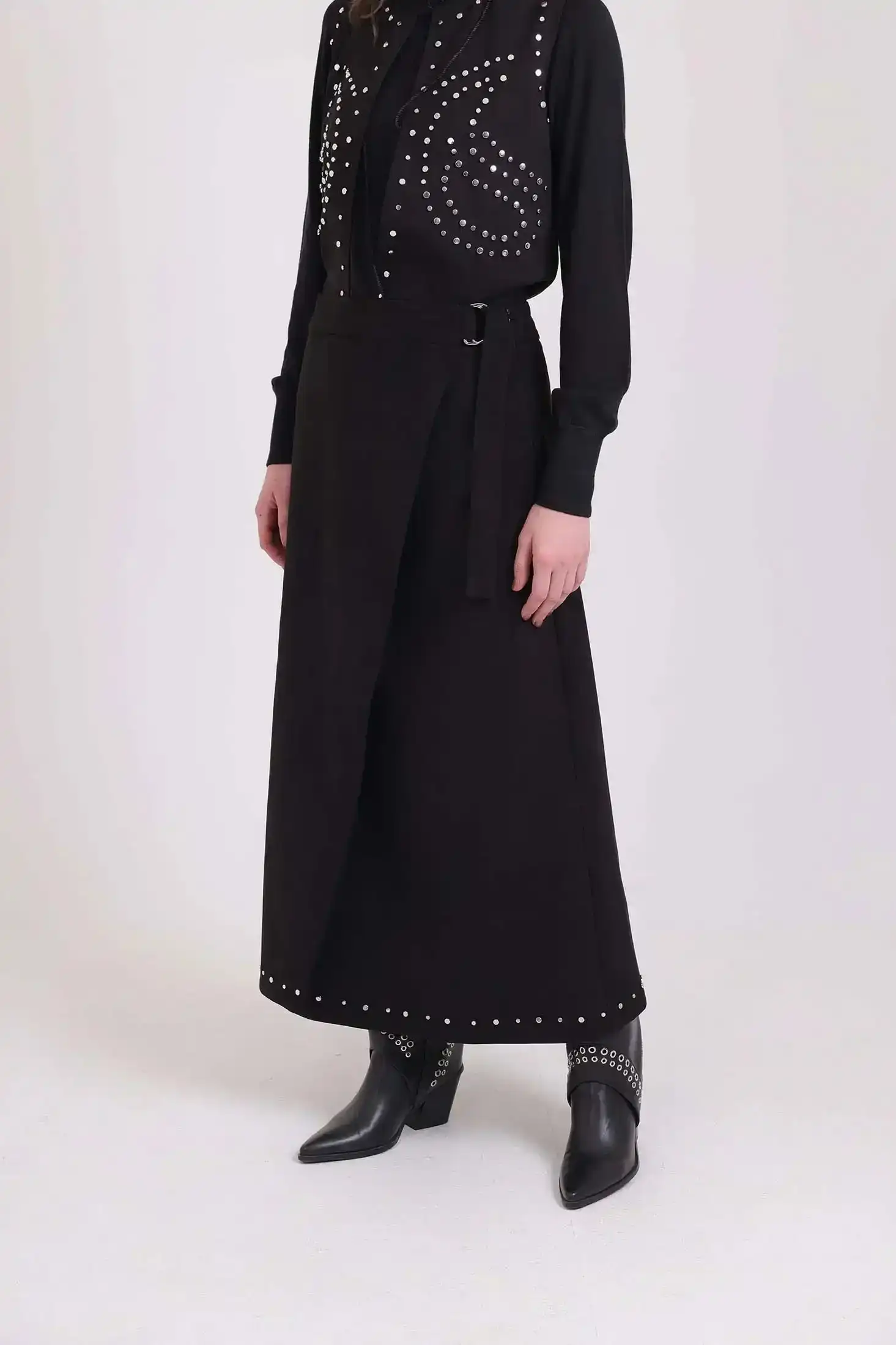 Comfy A-Line Skirt with Metal Studs Trim - Image 4