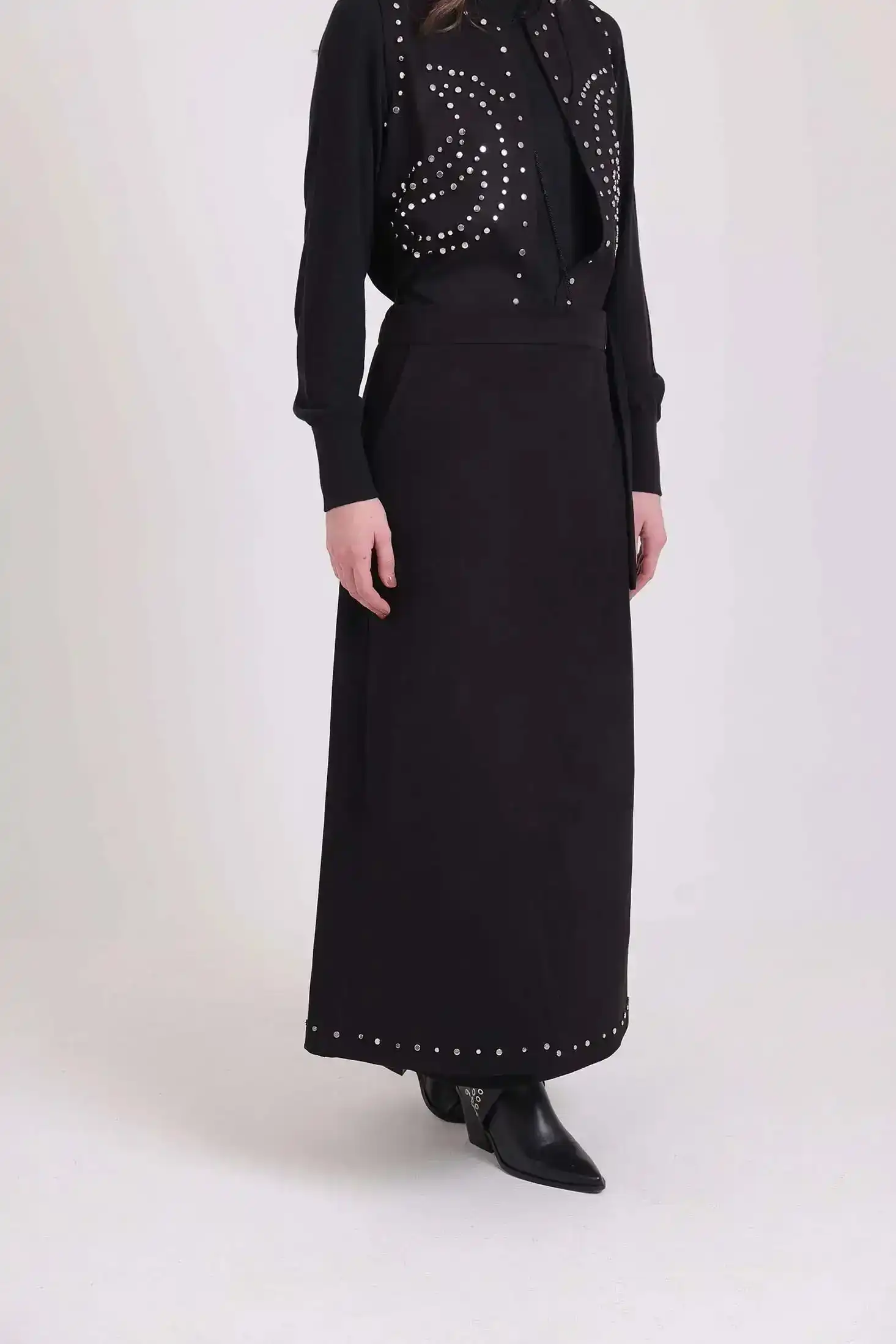 Comfy A-Line Skirt with Metal Studs Trim - Image 5