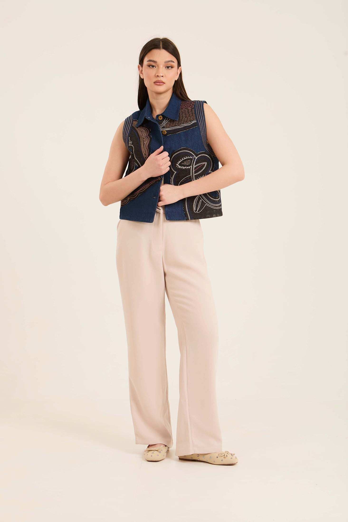 Stitched Patches Buttoned Vest with Turn Down Collar - Image 7