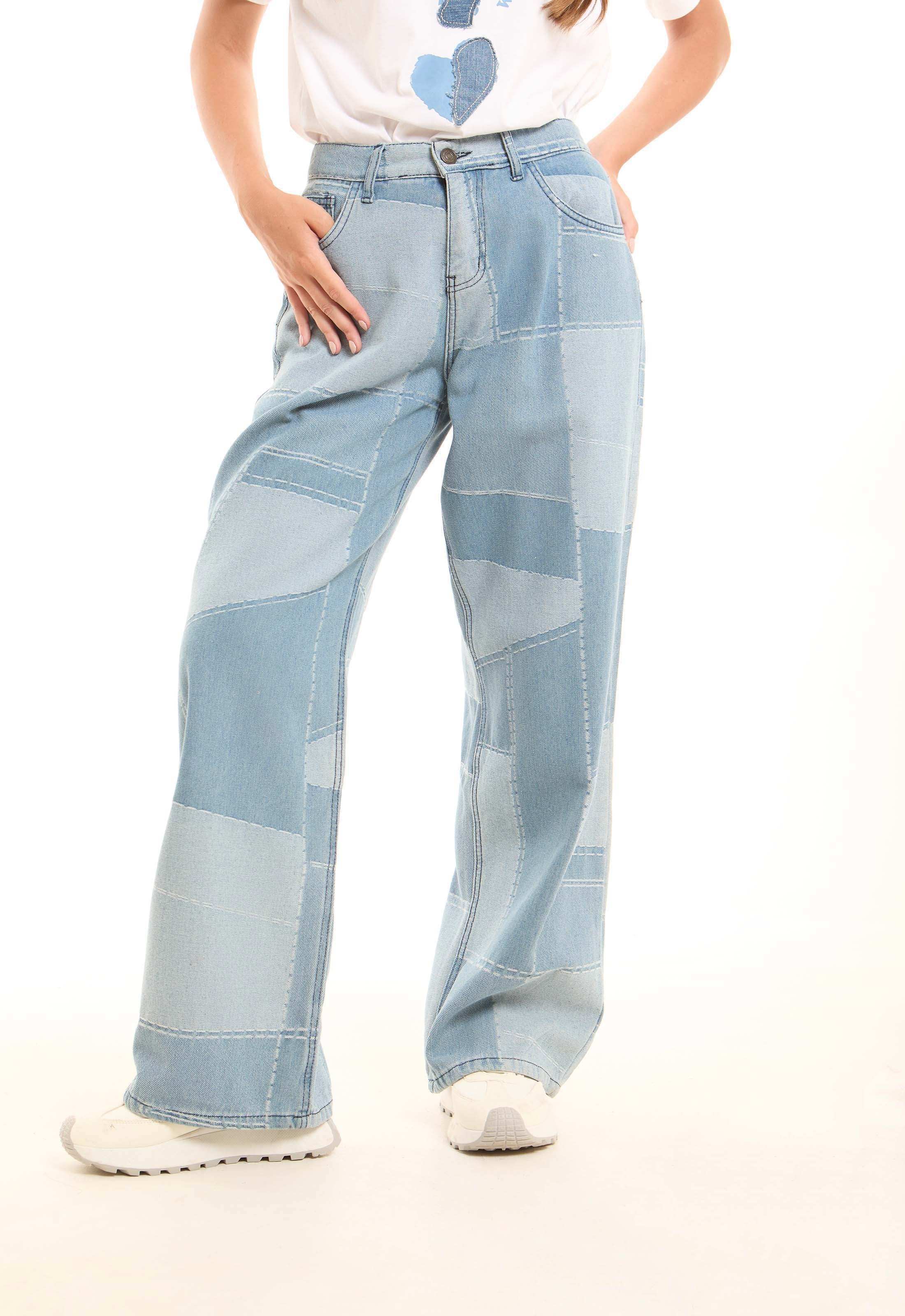Patchwork Wide-Leg Denim Pants - Image 3
