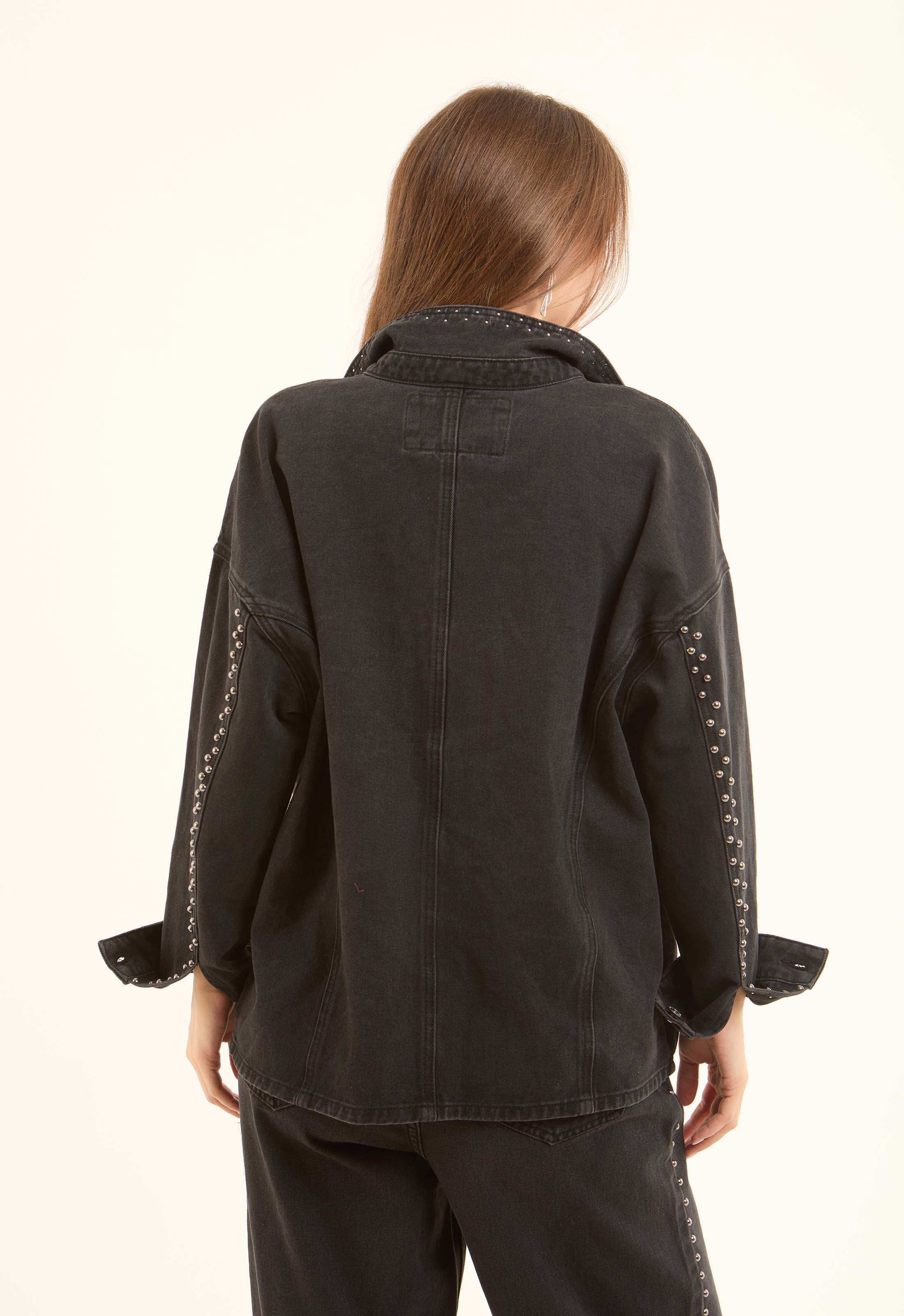 Studded Oversized Denim Overshirt - Image 3