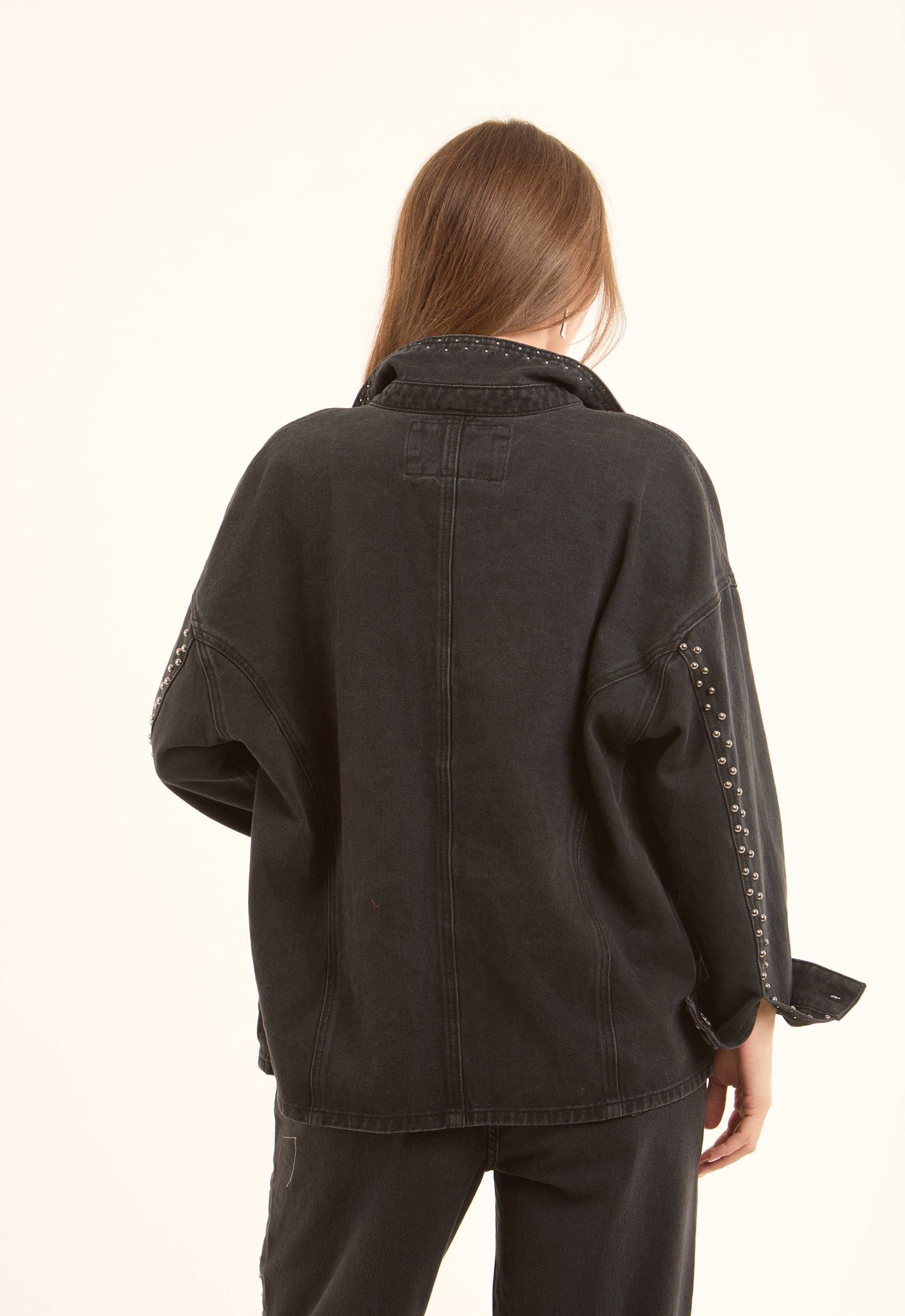 Studded Oversized Denim Overshirt - Image 4
