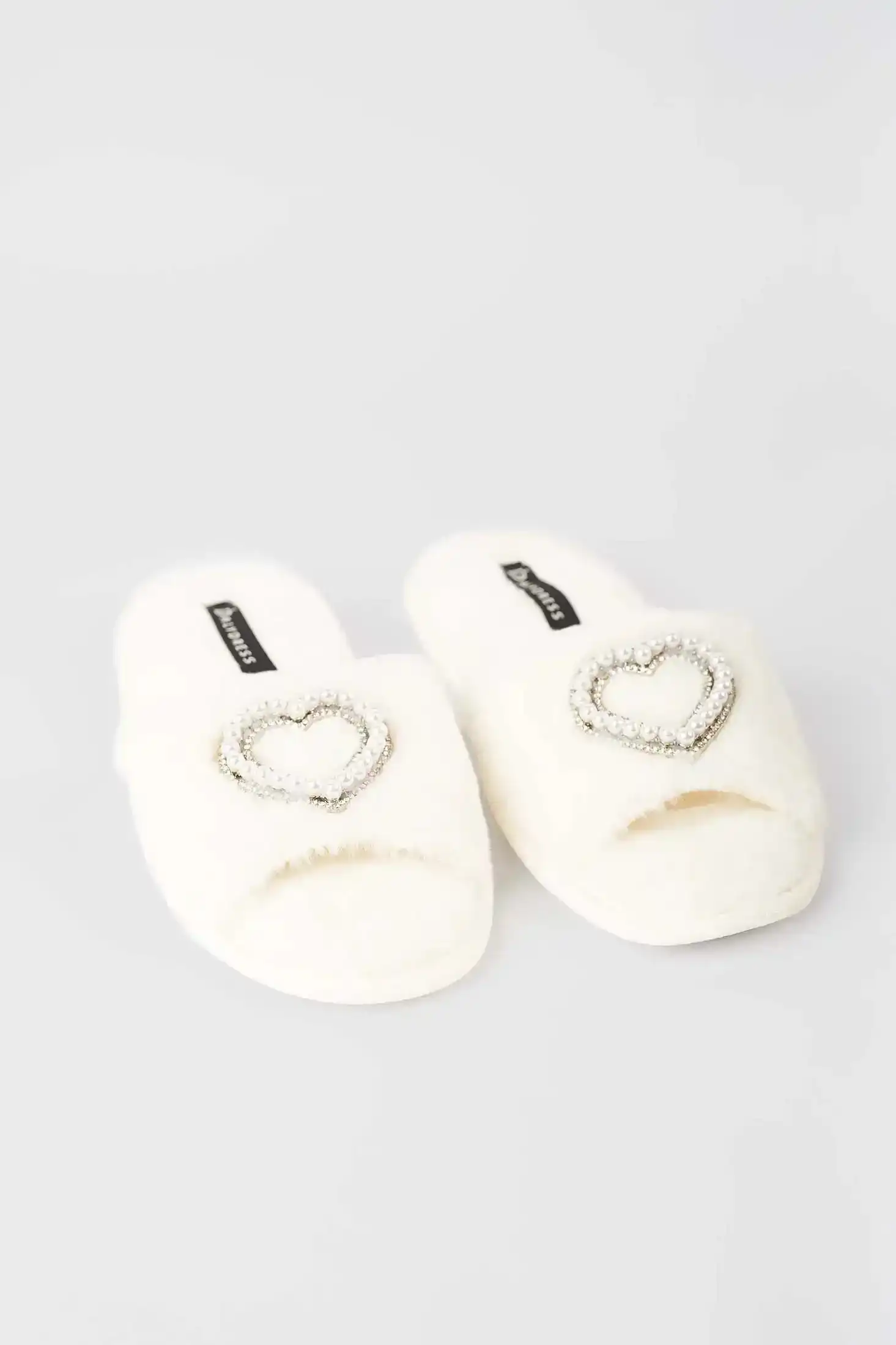 Pearl Heart Faux Fur Home Slippers