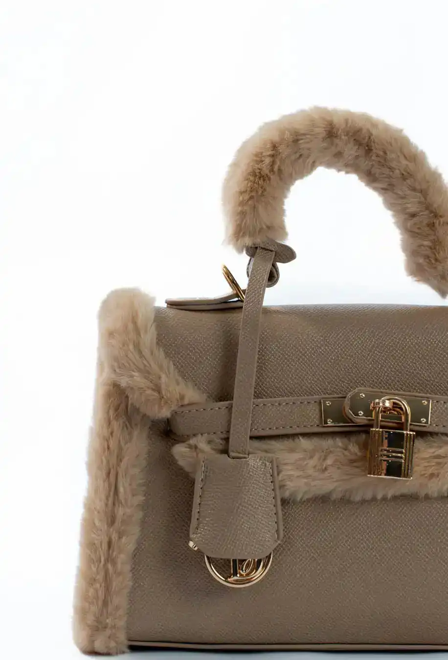 Fur Trim Elevated Top-Handle Bag - Image 3