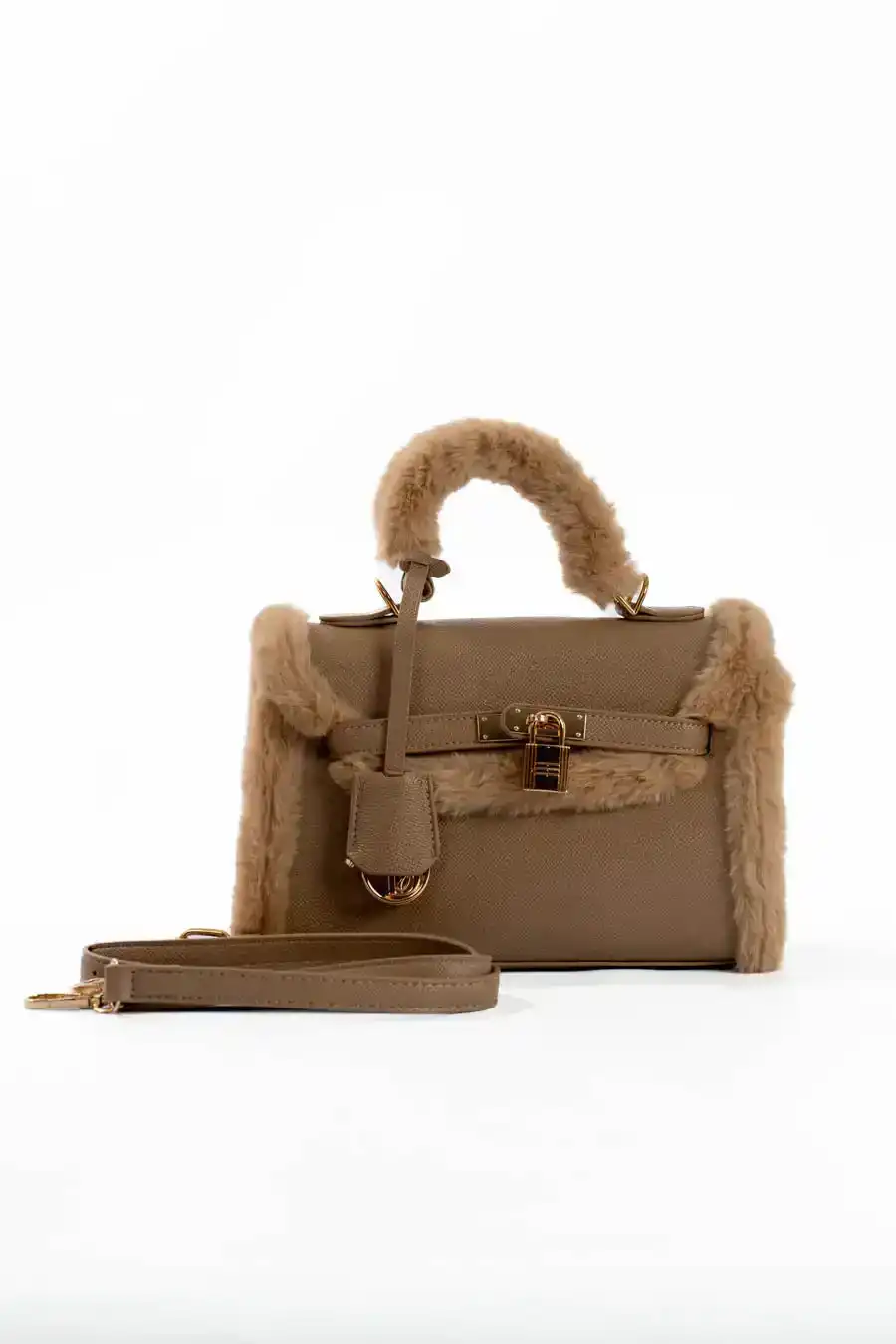 Fur Trim Elevated Top-Handle Bag - Image 4