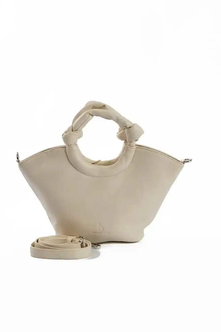 Circular Knotted Handle Leather Handbag - Image 3