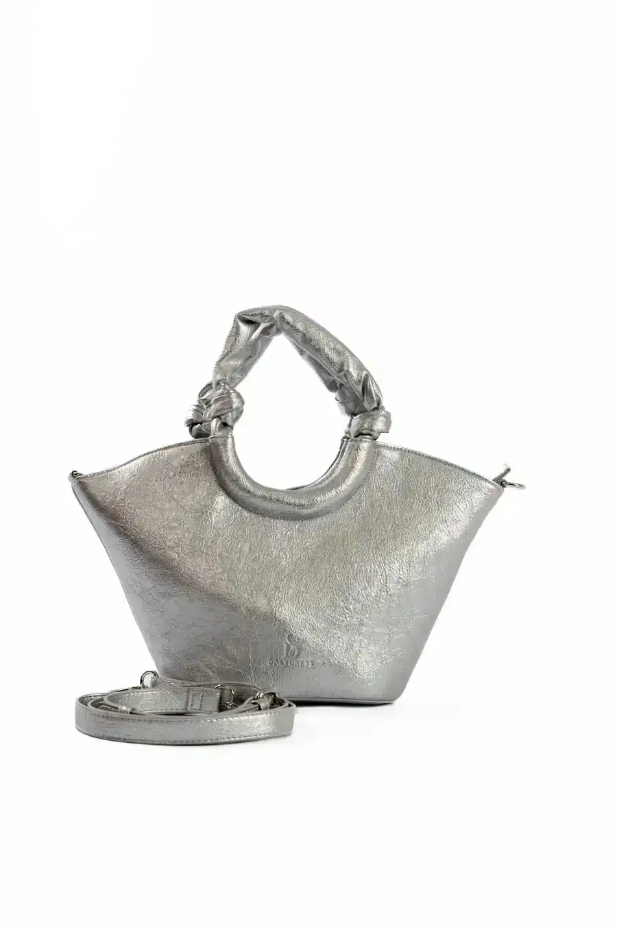 Circular Knotted Handle Leather Handbag - Image 4