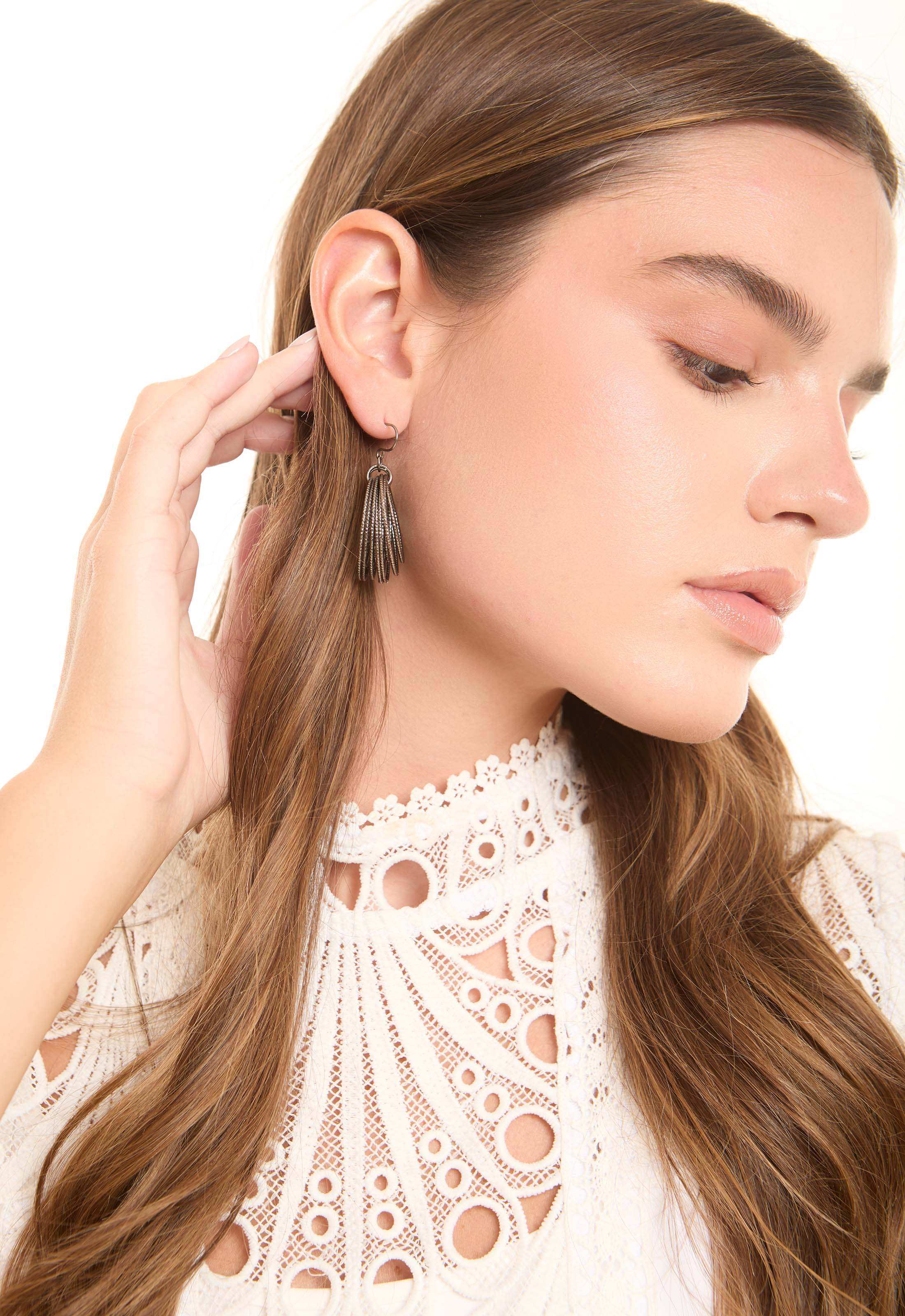 Textured Multi-Hoop Dangle Earrings - Image 3