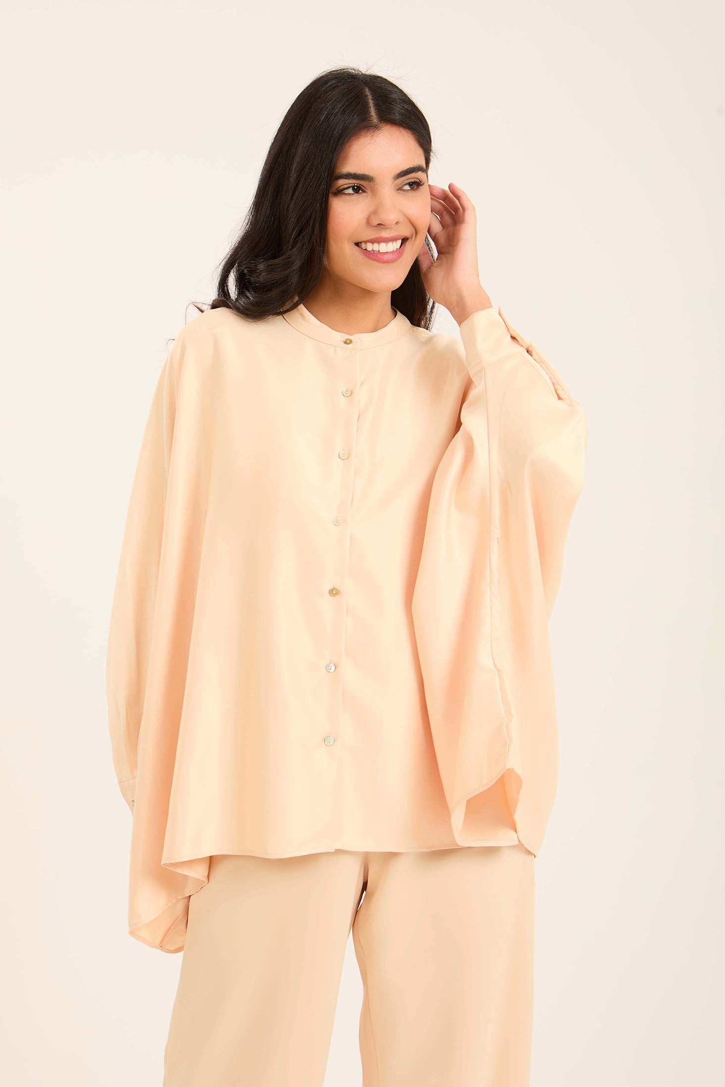 Women Regular Fit Blouse + Pant Set - Beige - Image 3